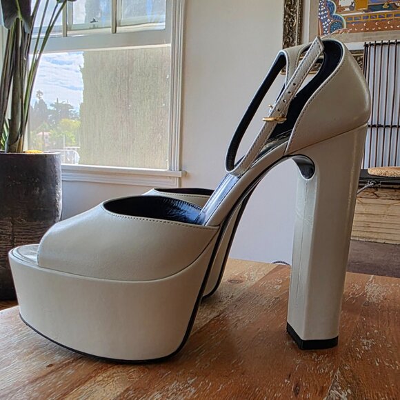 Saint Laurent Jodie 145 Ivory Platform Smooth Leather Sandals - Picture 4 of 12